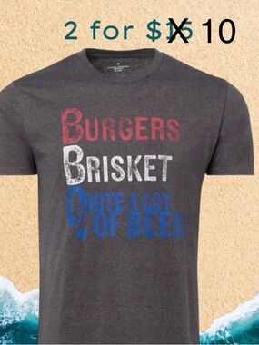 Men's Americana BBQ Beer T-shirt: Grey Graphic T-Shirt: Men’s size- Large